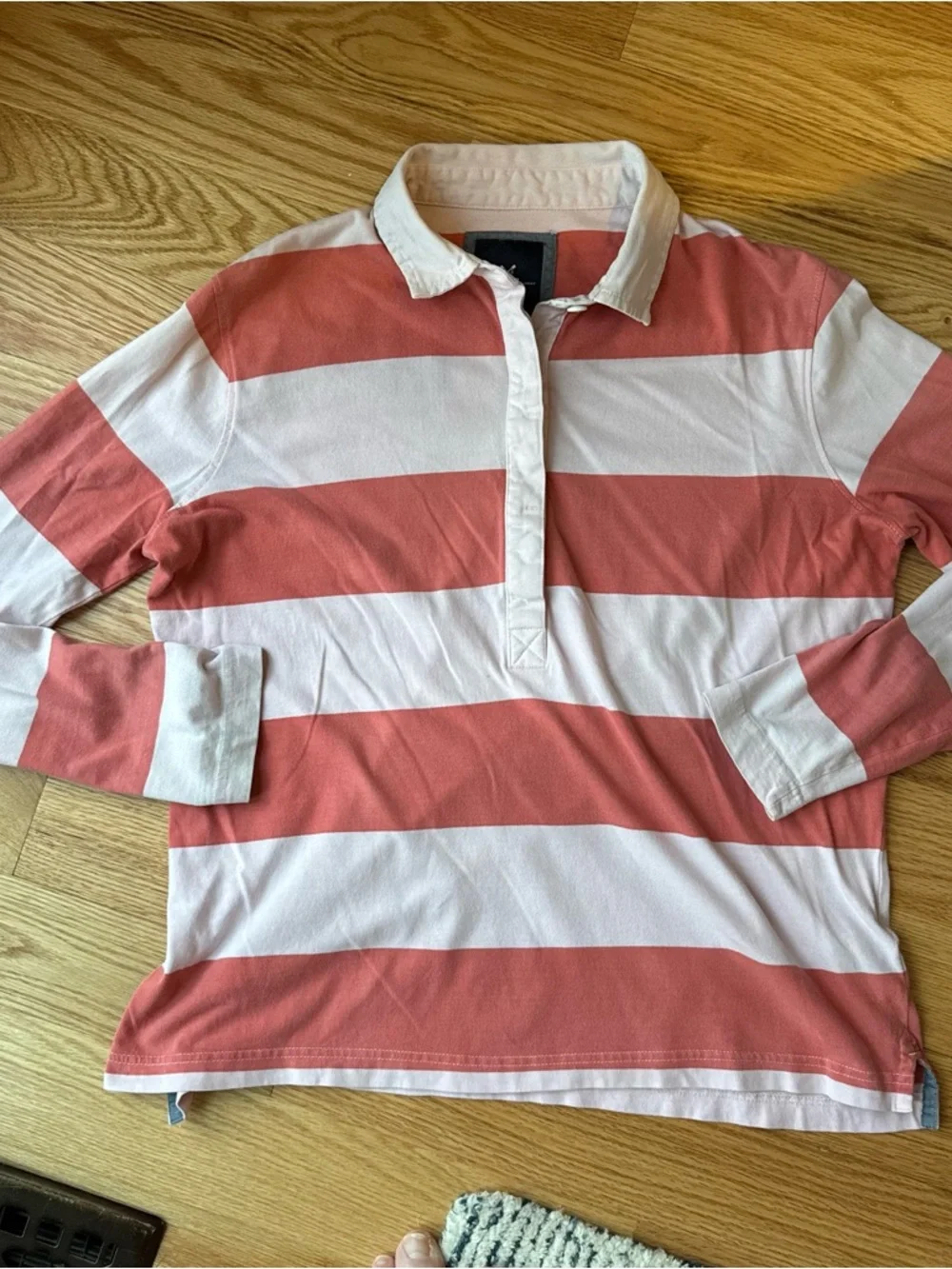 Crew Clothing Company Pink Orange Striped Rugby Shirt Preppy Coastal Top Size 12 - Picture 4 of 10